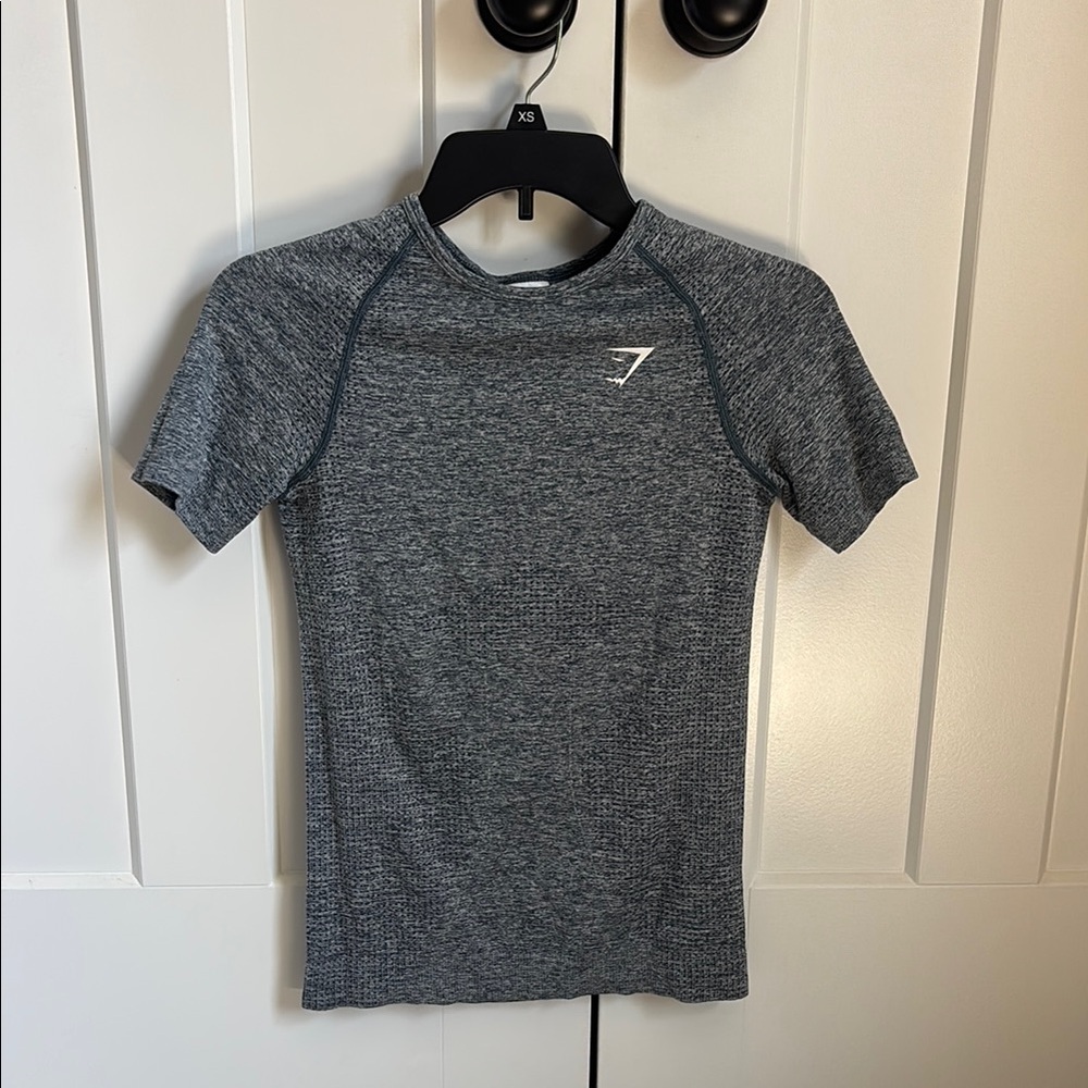 Gray Blue Short Sleeve Athletic Top